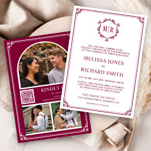 Convite Colagem de Fotos com Código QR Monograma Casamento