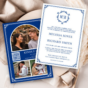 Convite Colagem de Fotos com Código QR Monograma Casamento