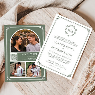 Convite Colagem de Fotos com Código QR Monograma Casamento