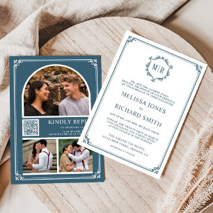 Convite Colagem de Fotos com Código QR Monograma Casamento