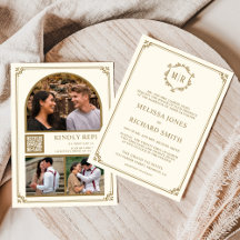 Colagem de Fotos com Código QR Monograma Creme Dou