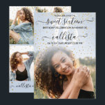 Convite Colagem de Fotos Confetti Dourada Azul Doce 16<br><div class="desc">Este bonito e giro convite de colagem de 16 fotos de festa de aniversário é perfeito para a moça da moda e na moda. Ele apresenta o falso dourado esparso caindo o confete brilho no topo de um gradiente fotográfico azul pastel e grande com elegante grafite cursiva manuscrita preta. No...</div>