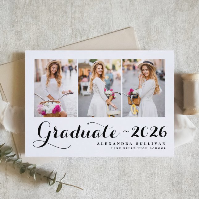 Convite Colagem de Fotos da Turma Negra de 2024 Formatura (Customizable photo collage graduation invitation featuring modern calligraphy. )