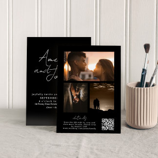 Convite Colagem de Fotos de Caligrafia com código QR em