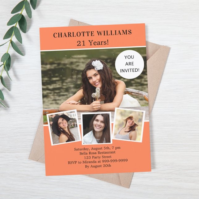 Convite Colagem de fotos de coral de festa de aniversário (Criador carregado)