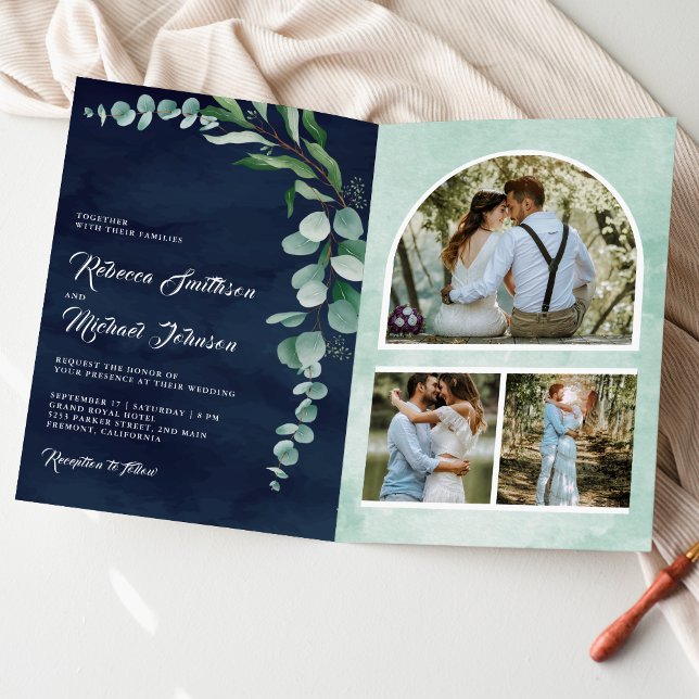 Convite Colagem de Fotos de Eucalipto Código QR Casamento  (Criador carregado)