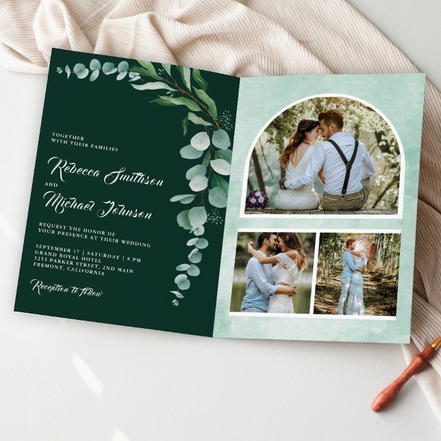 Convite Colagem de Fotos de Eucalipto Código QR Casamento  (Criador carregado)
