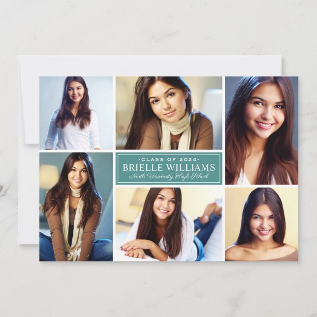 Convite Colagem de Fotos de Festa de formatura Verde Elega (Frente)