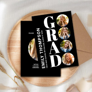 Convite Colagem de Fotos de Graduação em Preto e Branco