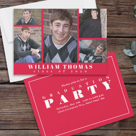 Convite Colagem de Fotos de Graduação Vermelha e Branca