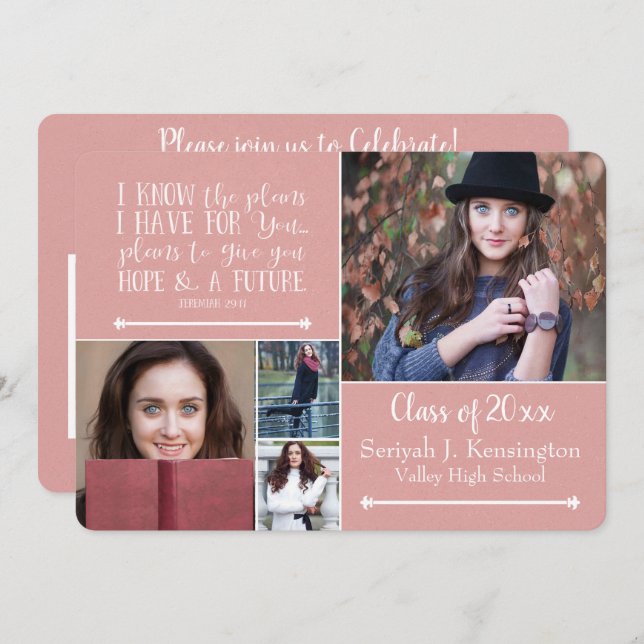 Convite Colagem de Fotos de Graduação Versa da Bíblia Cris (Frente/Verso)