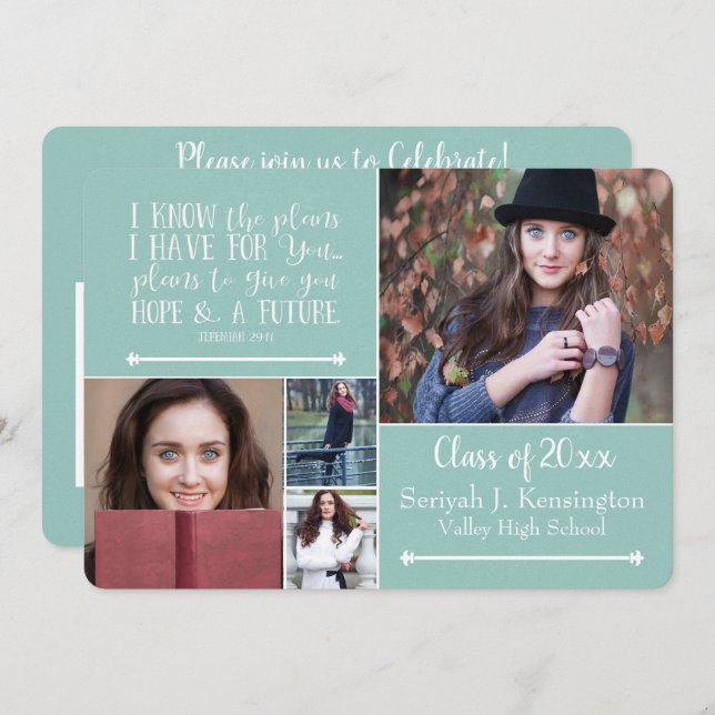 Convite Colagem de Fotos de Graduação Versa da Bíblia Cris (Frente/Verso)