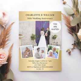 Convite Colagem de fotos de ouro do aniversário de 50 anos
