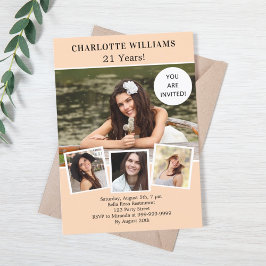 Convite Colagem de fotos de pêssego de festa de aniversári