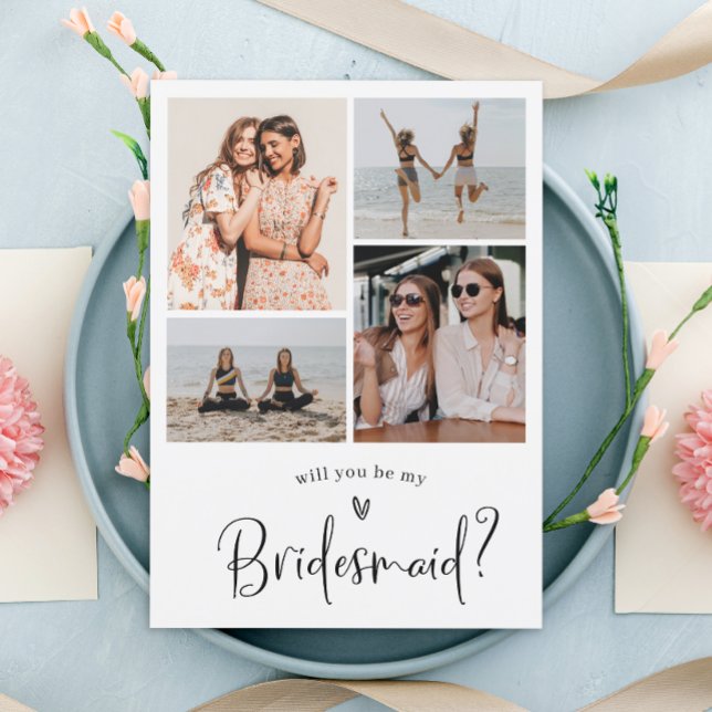 Convite Colagem de Fotos de Proposta de Bridesmaid Minimal (Criador carregado)