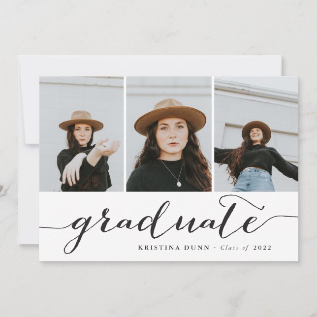 Convite Colagem de Fotos de Script Preto do formando | For (Frente)