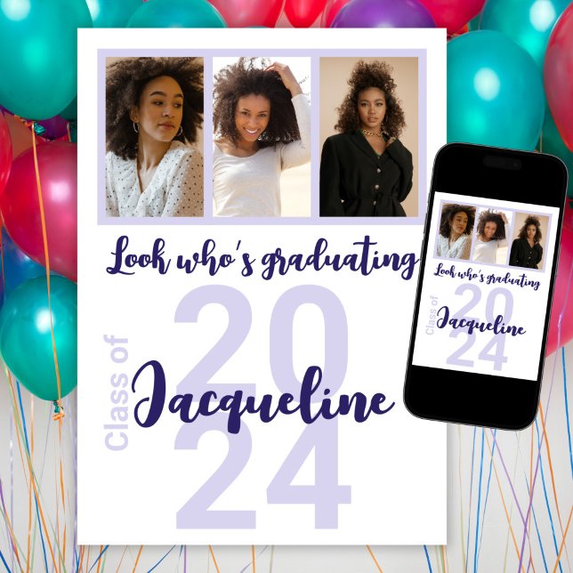 Convite Colagem de Fotos de Script Puro de Graduação Perso (Criador carregado)