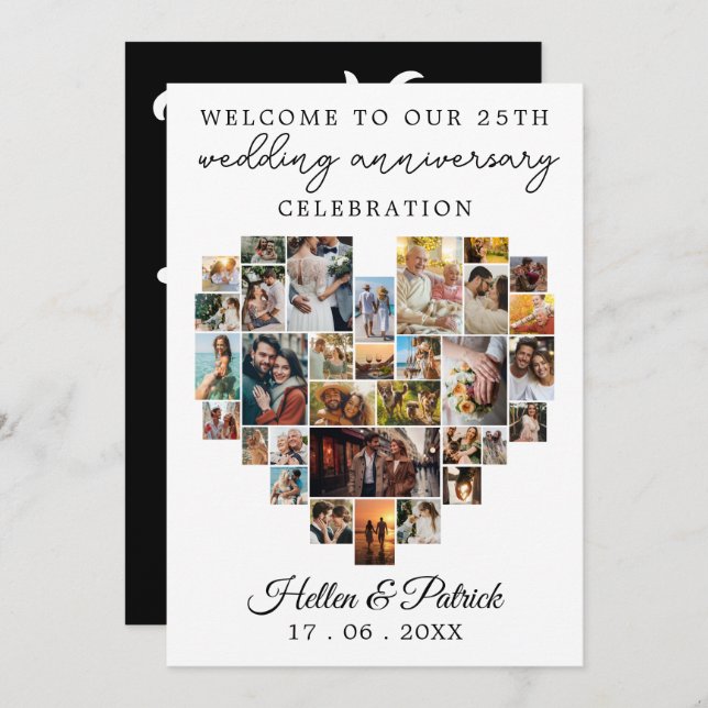 Convite Colagem de Fotos do Coração do Aniversário de Casa (Frente/Verso)