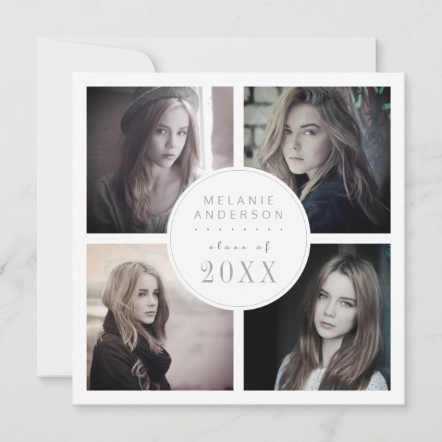 Convite Colagem de Fotos do Estilo de Graduação Nostálgica (Frente)