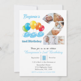 Convite Colagem de fotos do segundo aniversário número 2 M