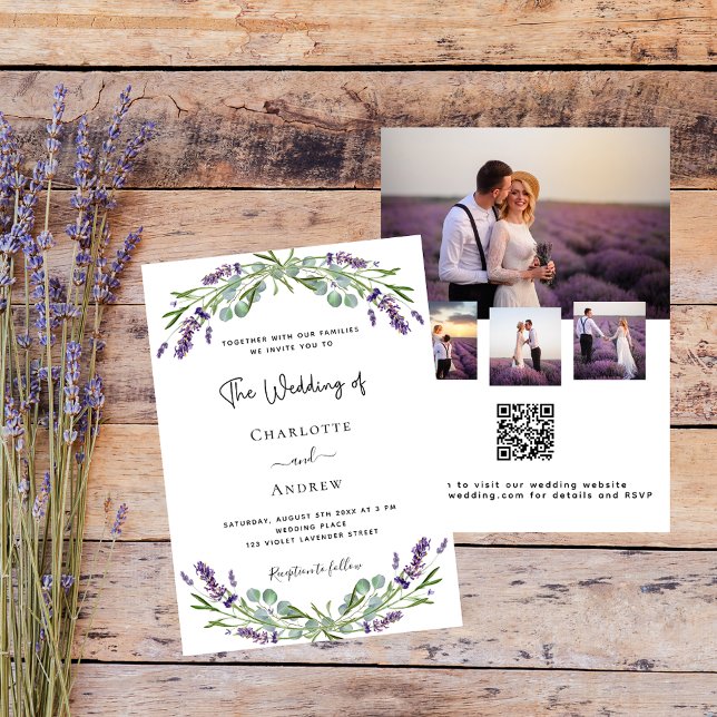 Convite Colagem de fotos em lavanda casamento de luxo QR R (Criador carregado)