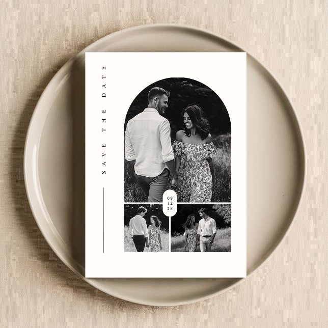 Convite Colagem de Fotos em Preto e Branco Moderno Salva a (Criador carregado)