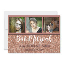 Colagem de Fotos Glitter do Bat Mitzvah Rosa Doura