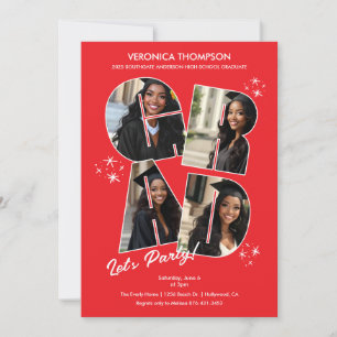 Convite Colagem de Fotos GRAD Vermelho Festa de Formatura