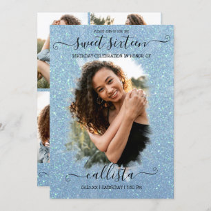 Convite Colagem de Fotos Halo Azul Claro Doce 16