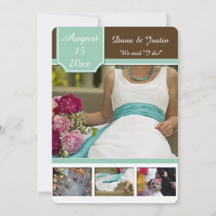 Convite Colagem de Fotos Marrom Moderno Mint Pós Casamento