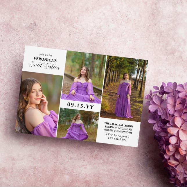 Convite Colagem de Fotos Mínima Moderna Doce Dezesseis (Criador carregado)