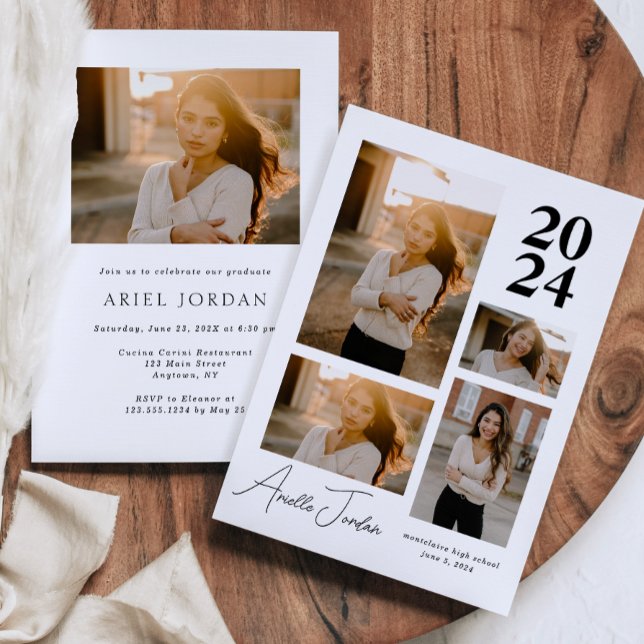 Convite Colagem de Fotos Minimalista Ano de Formatura (Minimalist Photo Collage Graduation Year Invitation)