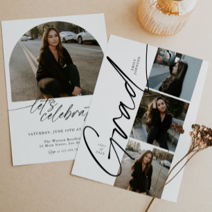 Convite Colagem de Fotos Minimalista Moderno Script Gradua