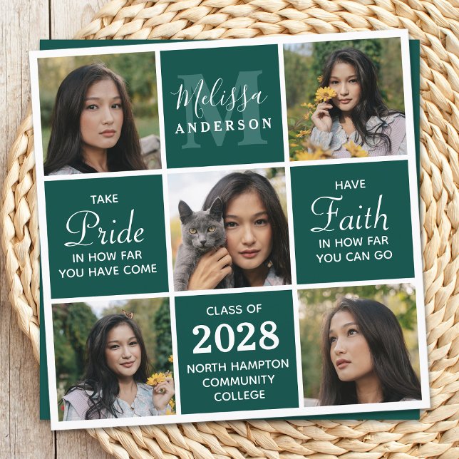 Convite Colagem de Fotos Moderna 5 Graduação Verde Emerald (Criador carregado)