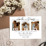Convite Colagem de Fotos Moderna Calliografia QR Code casa<br><div class="desc">Linda Modelo de Convite para Casamento de Colagem de Fotos Minimalista QR. Apresenta três fotos e uma elegante caligrafia de script.</div>
