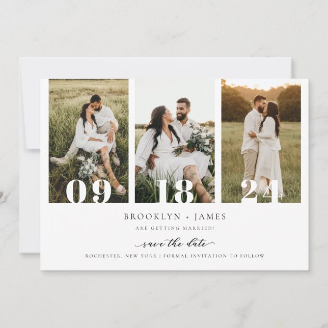 Convite Colagem de Fotos Moderna Código QR Save The Date (Frente)