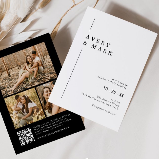 Convite Colagem de Fotos Moderna Preta e Branca Casamento  (Criador carregado)