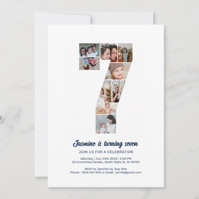 Convite Colagem de Fotos Personalizada do Número 7 de Aniv (Frente)