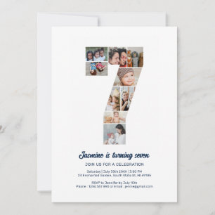Convite Colagem de Fotos Personalizada do Número 7 de Aniv