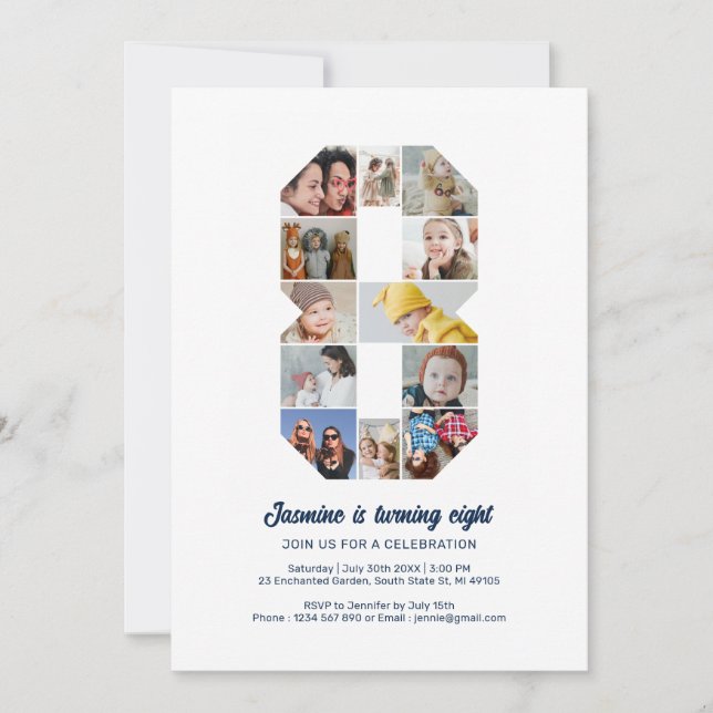 Convite Colagem de Fotos Personalizada do Número 8 de Aniv (Frente)