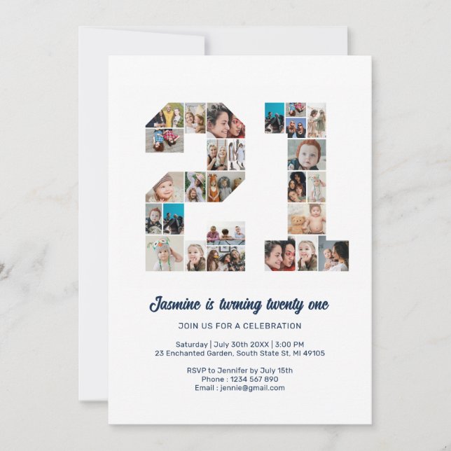Convite Colagem de Fotos Personalizada do Número do aniver (Frente)