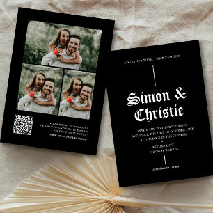 Convite Colagem de Fotos QR Code de Casamento Vintage Mode