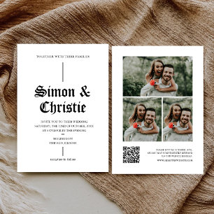 Convite Colagem de Fotos QR Code de Casamento Vintage Mode
