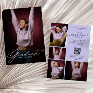 Convite Colagem de Fotos QR code Festa de Formatura Roxo