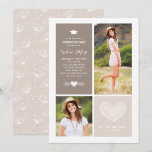 Convite Colagem de Fotos Rustic Heart Doodles Formatura