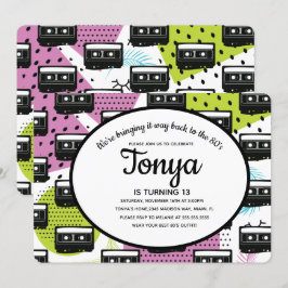 Convite Colagem de Garota Rosa dos Anos 80 e 90 Fita Casse