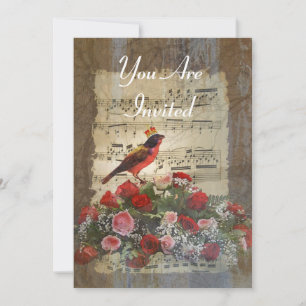 Convite Colagem de pássaros vermelhos em uma folha de mú