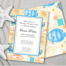 Convite Colagem Elegante de Peixes e Mariscos Vintage
