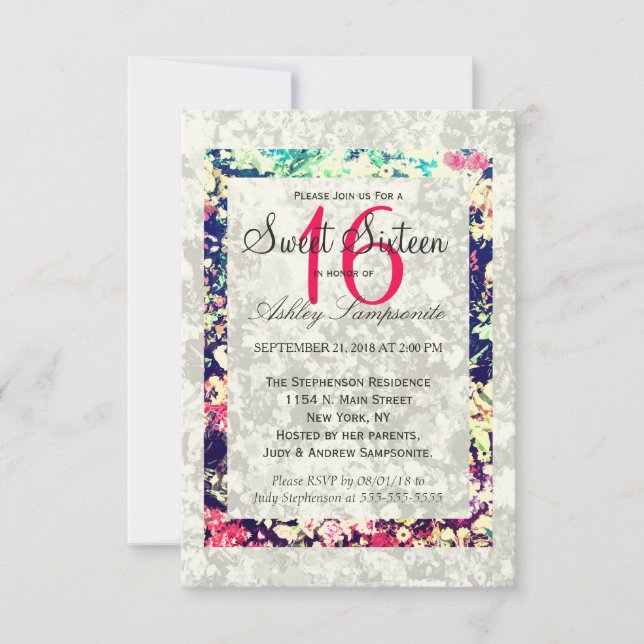 Convite Colagem Floral Elegante Multicolorido Lavada (Frente)