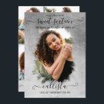 Convite Colagem Fotográfica Silver Foil Halo Sweet 16<br><div class="desc">Este bonito e giro convite de colagem de 16 fotos de festa de aniversário é perfeito para a moça da moda e na moda. Ele apresenta um halo de pincelada de folha prateada imprimido em cima de uma foto de grande recurso e uma elegante tipografia cursiva escrita à mão. No...</div>
